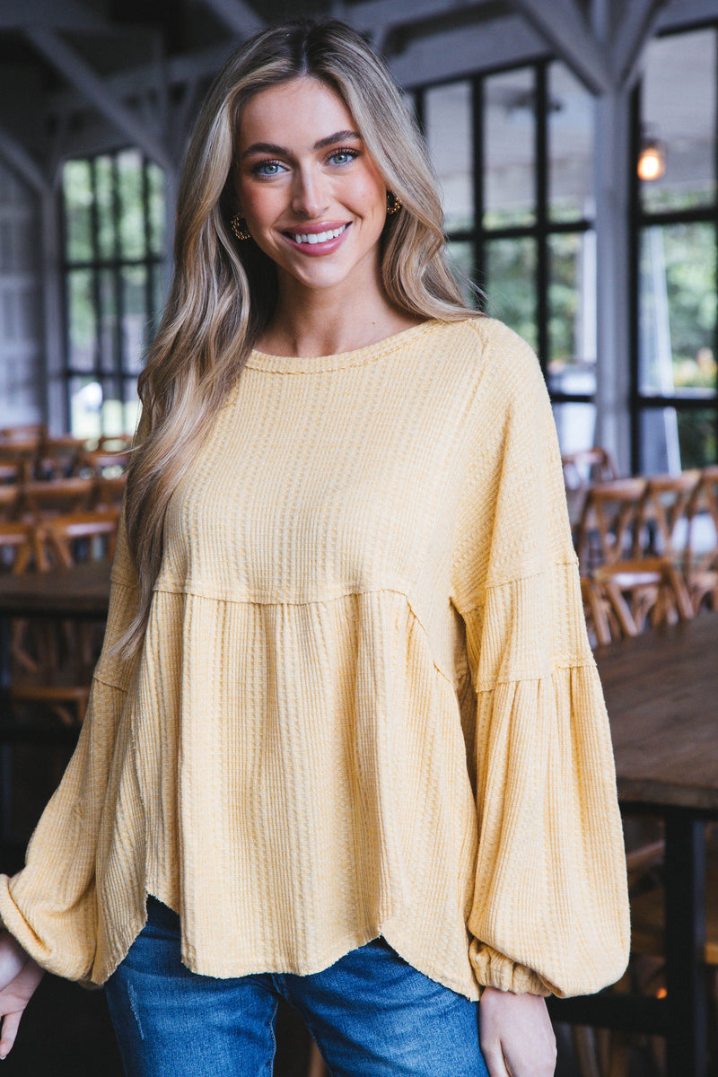 Audrey Babydoll Waffle Knit Top, Butter