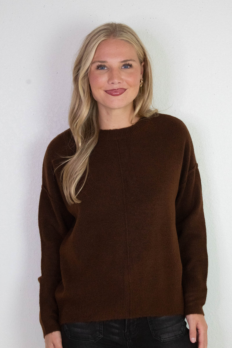 Noa Front Seam Detail Sweater, Brown