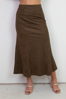 Madison Suede Gore Hem Skirt, Dark Oak