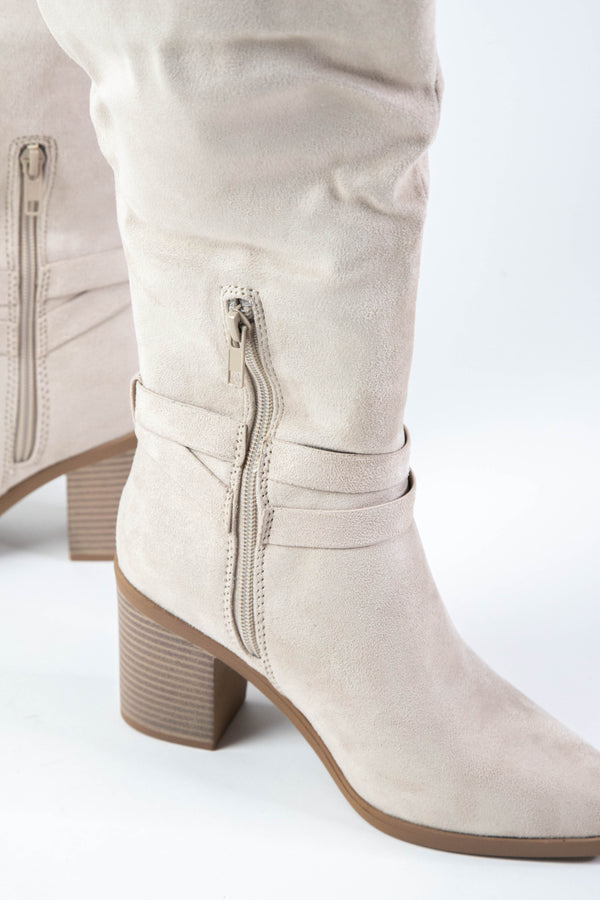 Amelia Buckle Detail Tall Boot, Clay