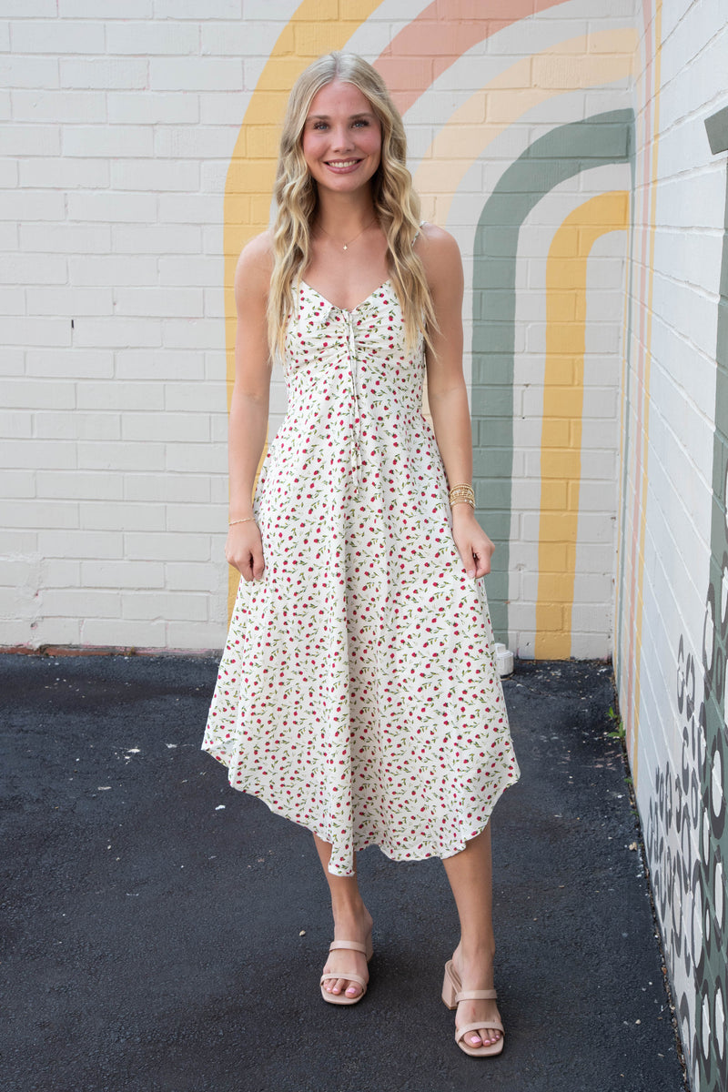 Halle Ditsy Floral Sleeveless Midi Dress, Ivory