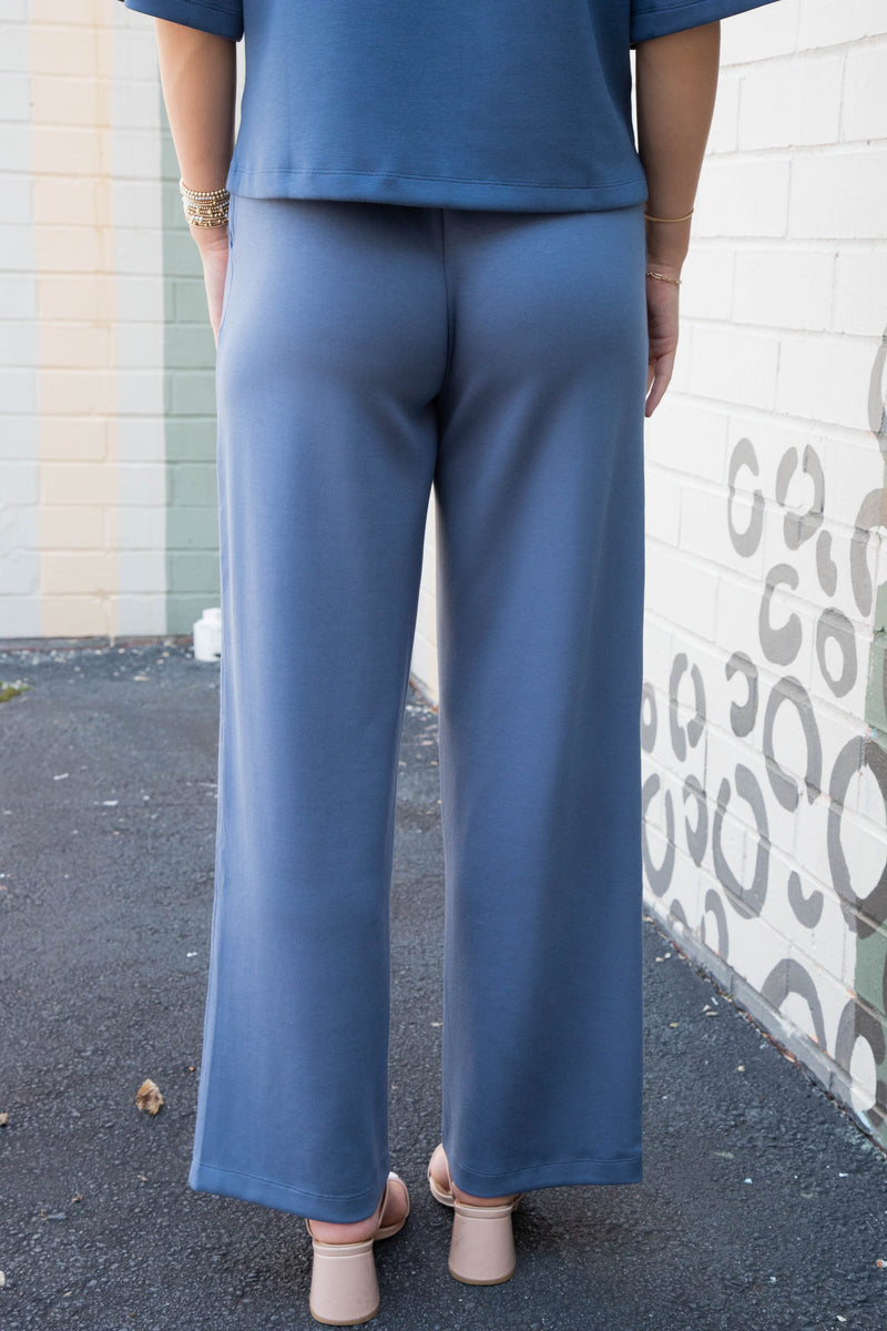 Sloane Wide Leg Knit Pants, Dusty Navy