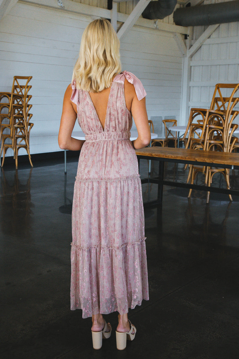 Entrez Metallic Maxi Dress, Pink Silver