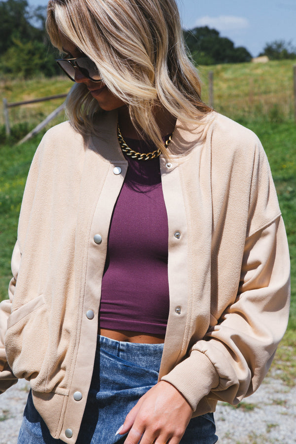 Reed Fleece Bomber Jacket, Oat
