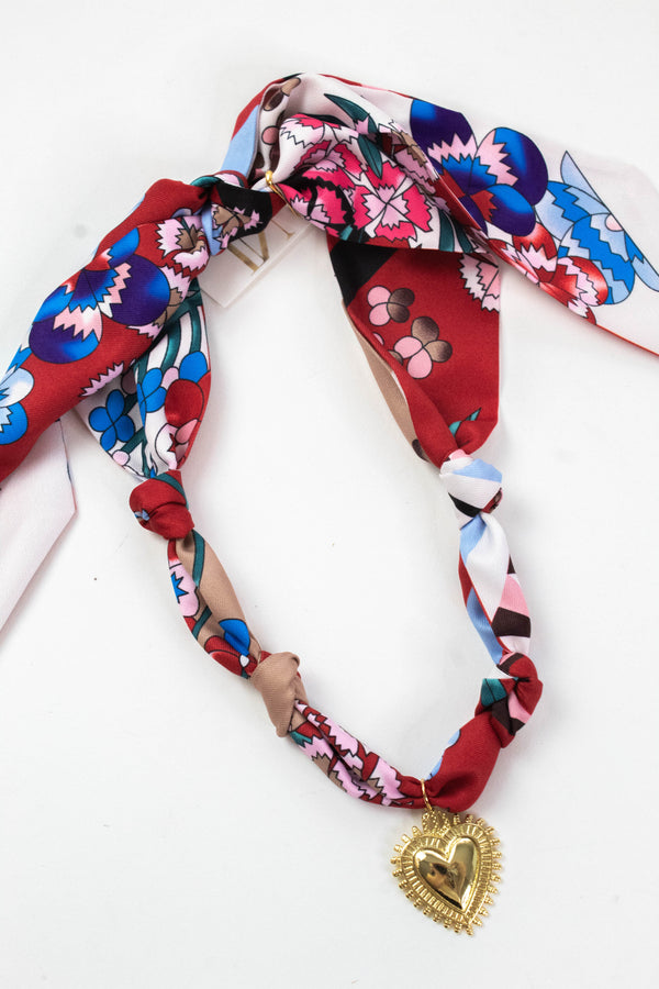 Posie Sunburst Heart Scarf Necklace, Red Multi | Nora James Jewelry