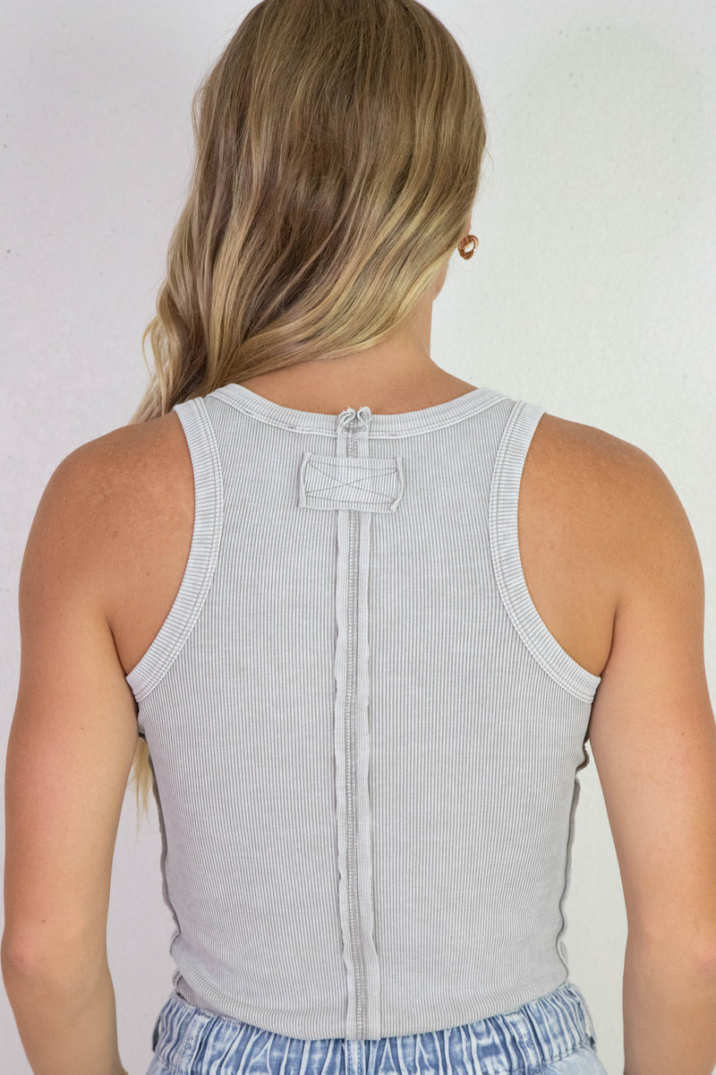 Indie Washed Raw Edge Tank Top, Grey