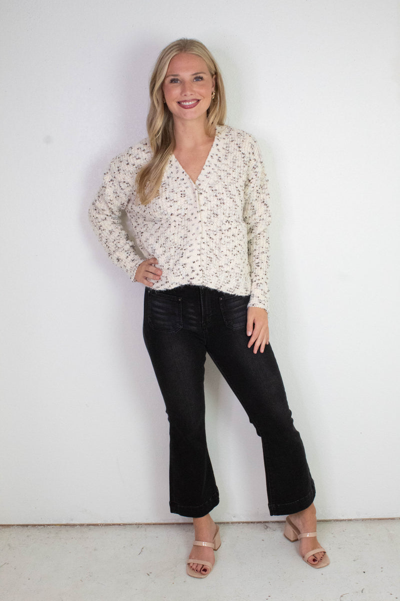 Nedi V-Neck Cardigan, Cream Fleck | RD Style