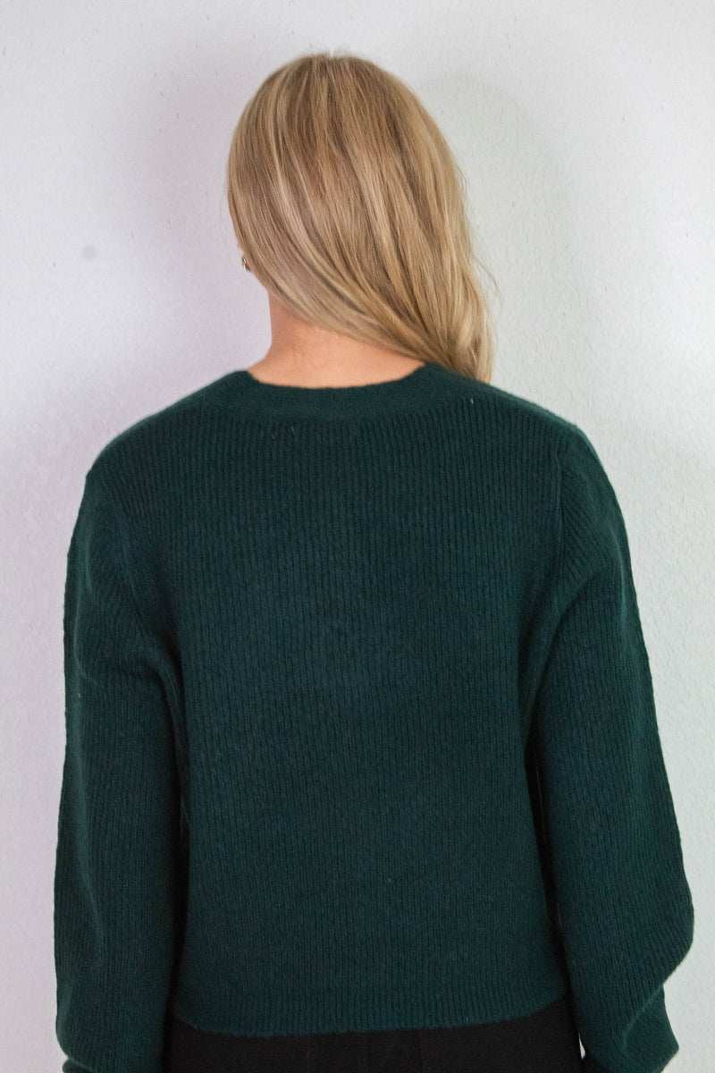 Marie Sparkly Bow Cardigan, Dark Green