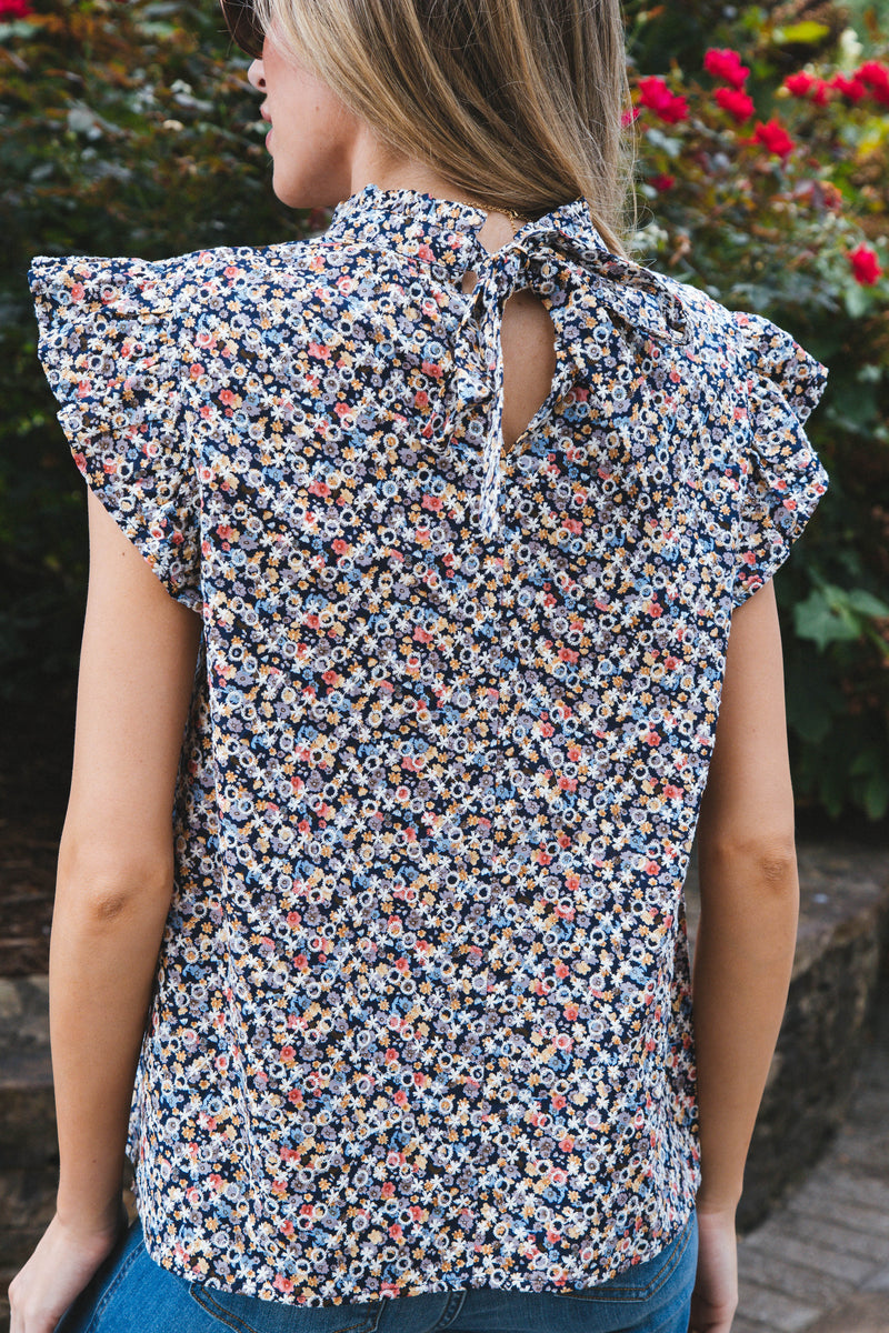 Tina Tie Back Blouse, Navy