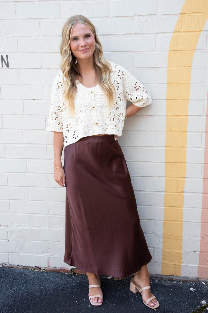 Brinley Satin Maxi Skirt, Chestnut