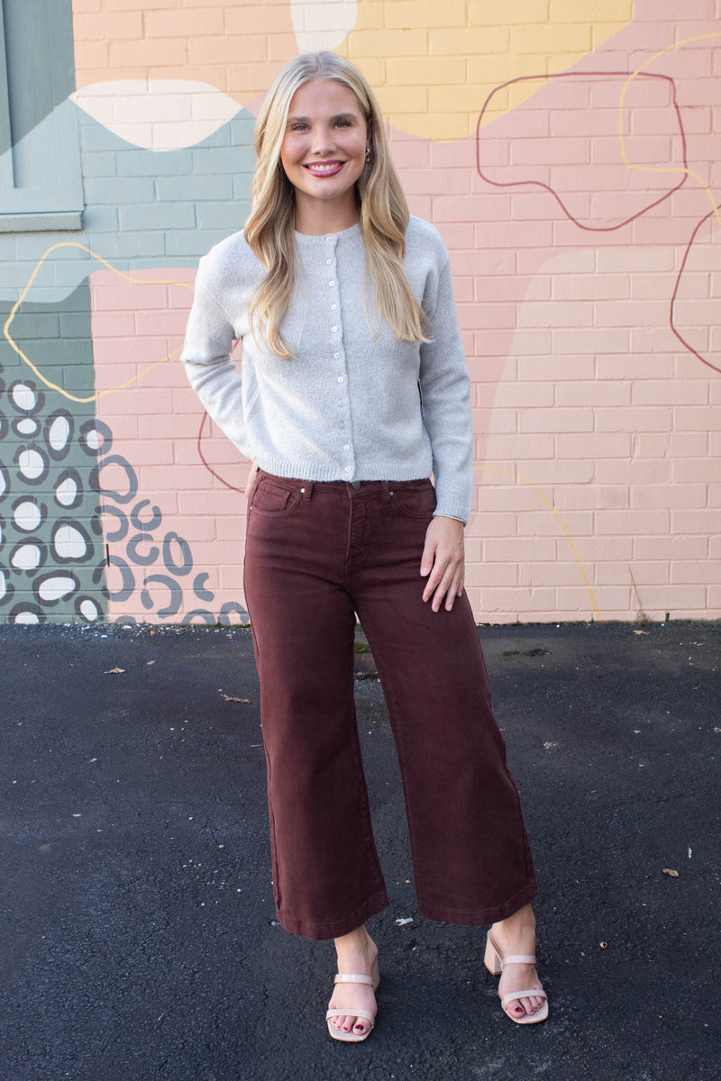Zhongli Crewneck Cardigan, Greige Twist | RD Style