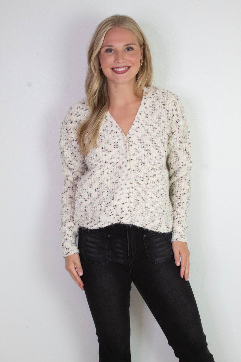 Nedi V-Neck Cardigan, Cream Fleck | RD Style