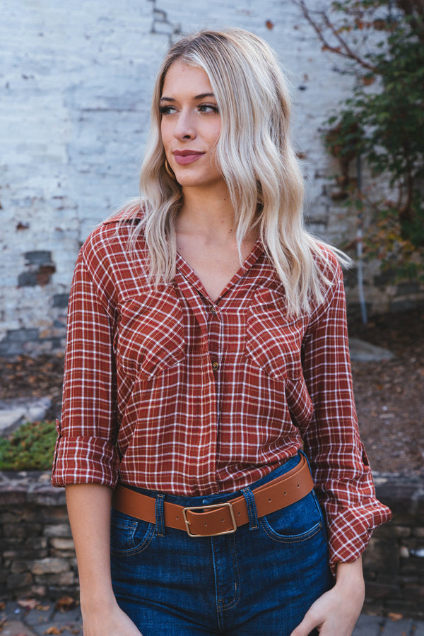 Riley Button Up Shirt, Maple Plaid | Velvet Heart