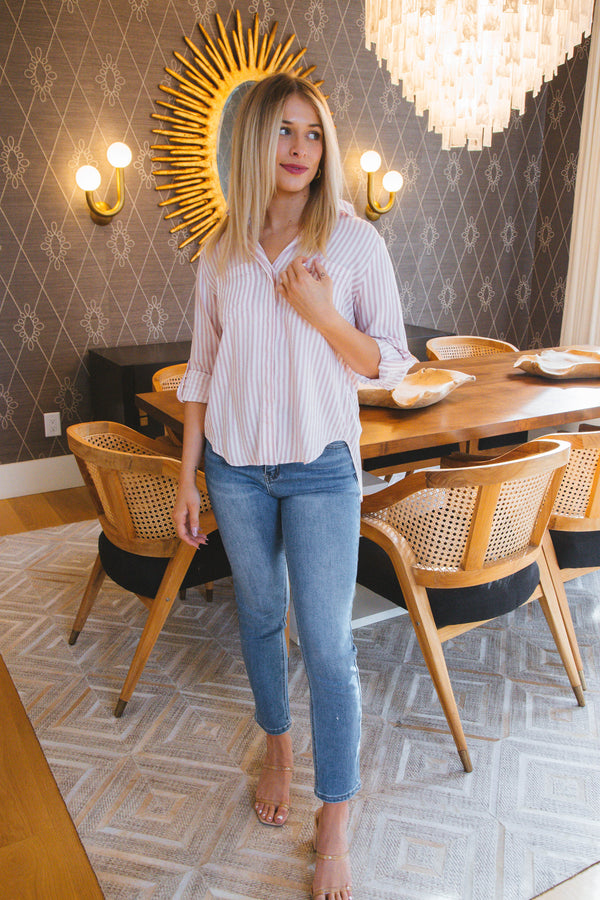 Riley Button Up Top, Pale Pink | Velvet Heart