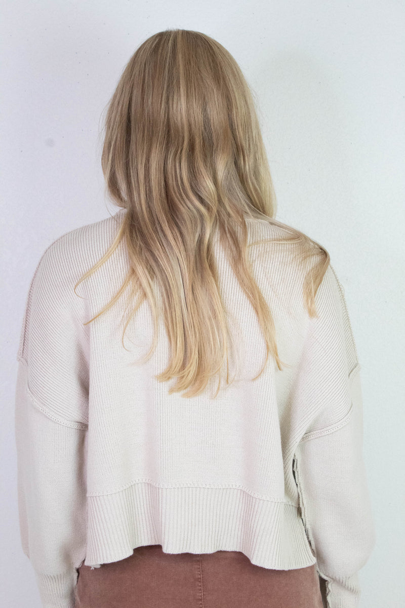 Aubrey Oversized Cropped Sweater, Sand Beige