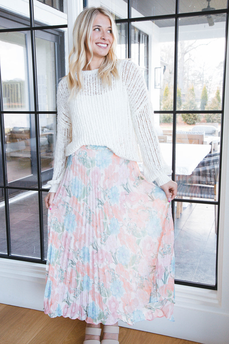 Deborah Pleated Maxi Skirt, Peach Multi