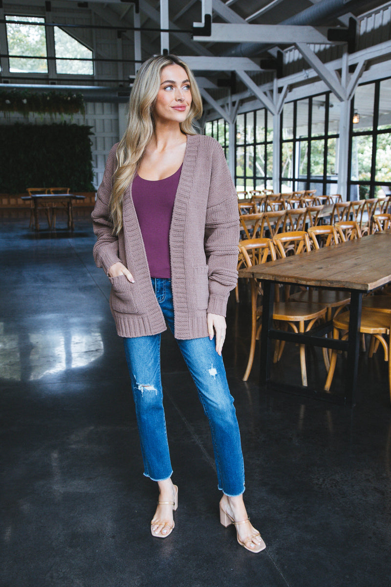 Oaklyn Chunky Sweater Cardigan, Mocha