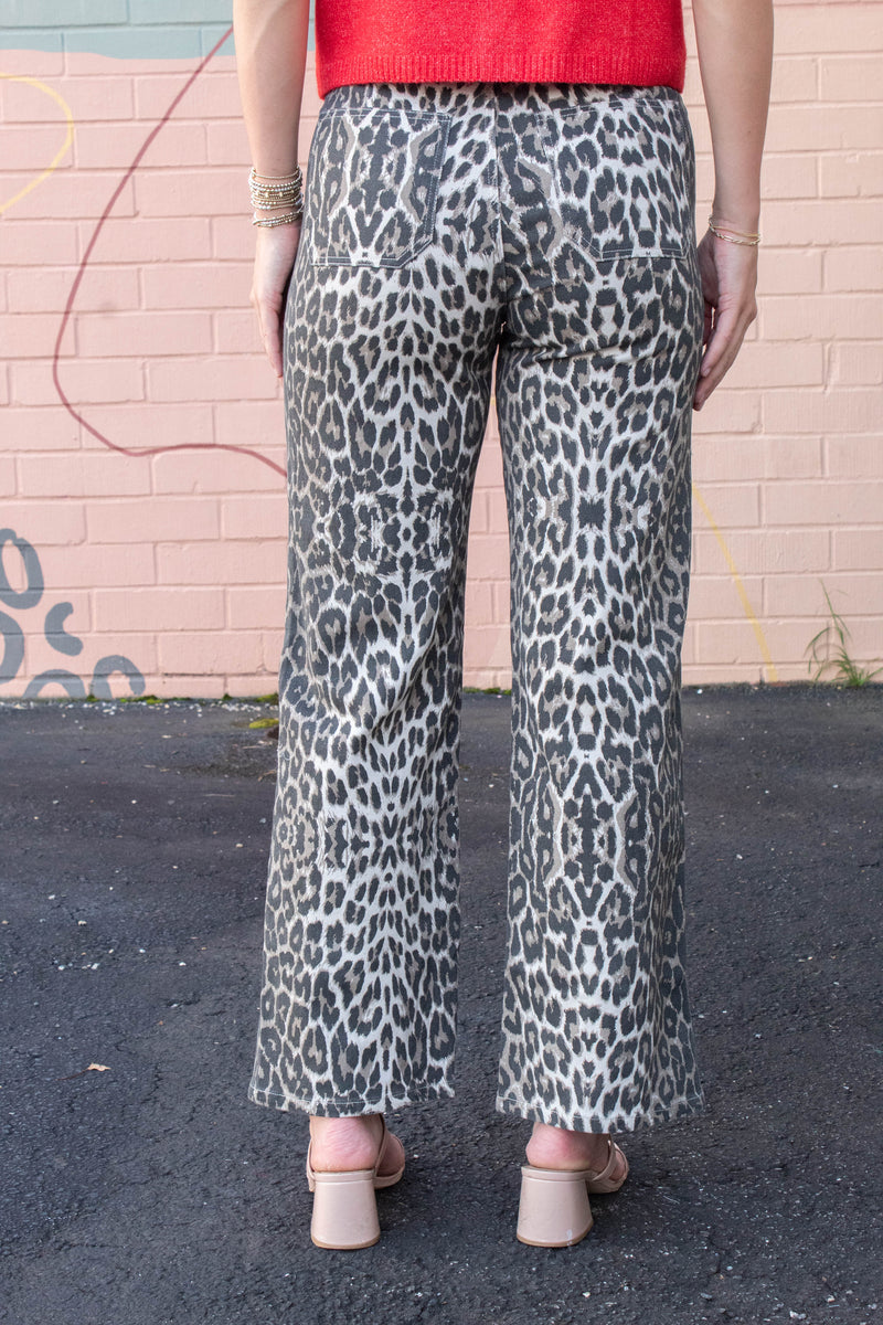 Hallie Leopard Patch Pocket Pants, Taupe