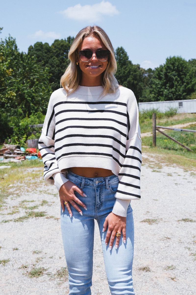 Stripe Easy Streep Crop Pullover, Pearl Combo | Free People