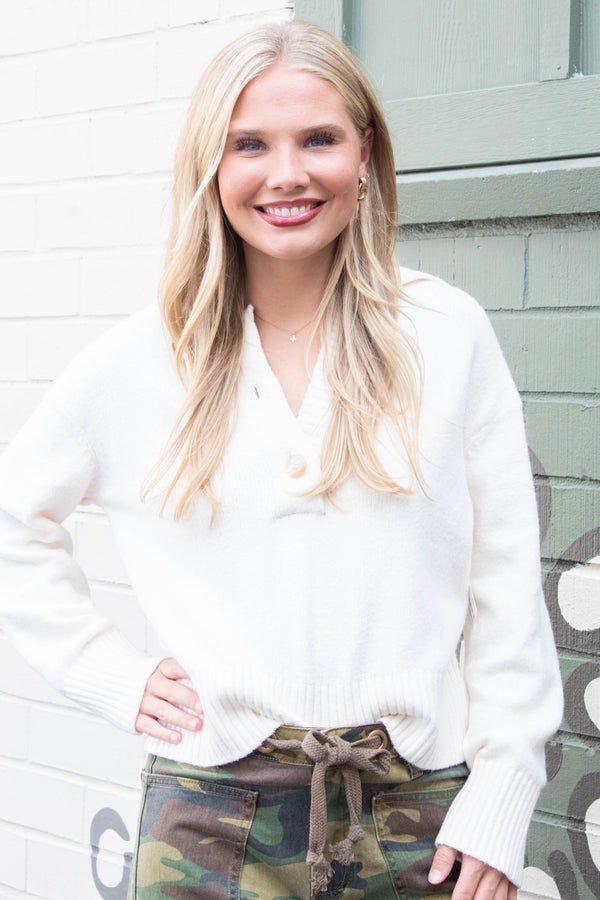 Trading Up Polo Sweater, Ivory | Free People