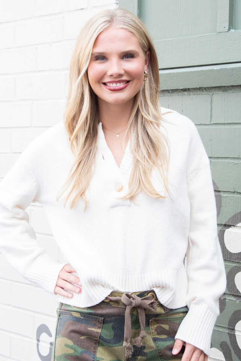 Trading Up Polo Sweater, Ivory | Free People