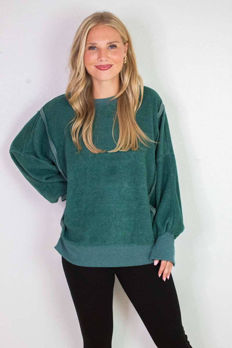 Millie Oversized Crewneck Sweatshirt, Dark Green