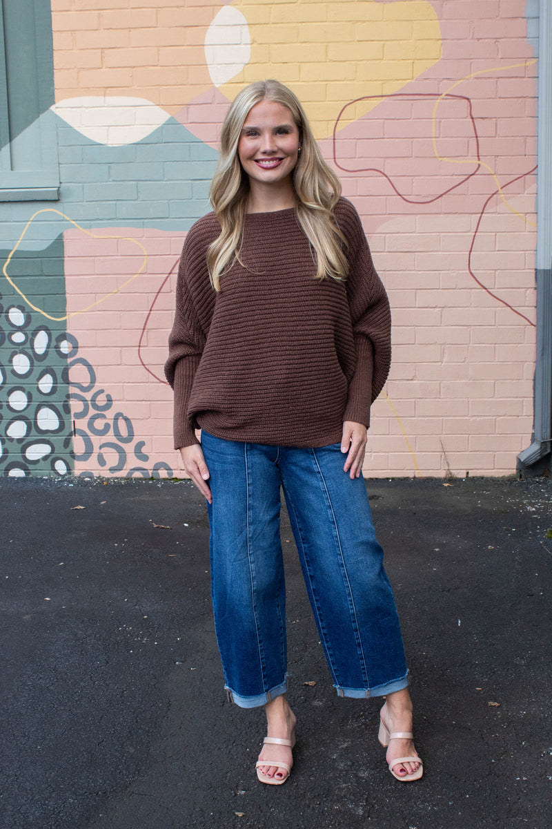 Lily Batwing Boat Neck Sweater, Brown