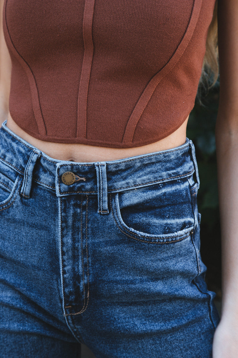 Ready to Rock Cropped Rib Tank, Brown