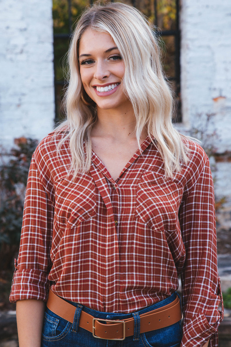 Riley Button Up Shirt, Maple Plaid | Velvet Heart