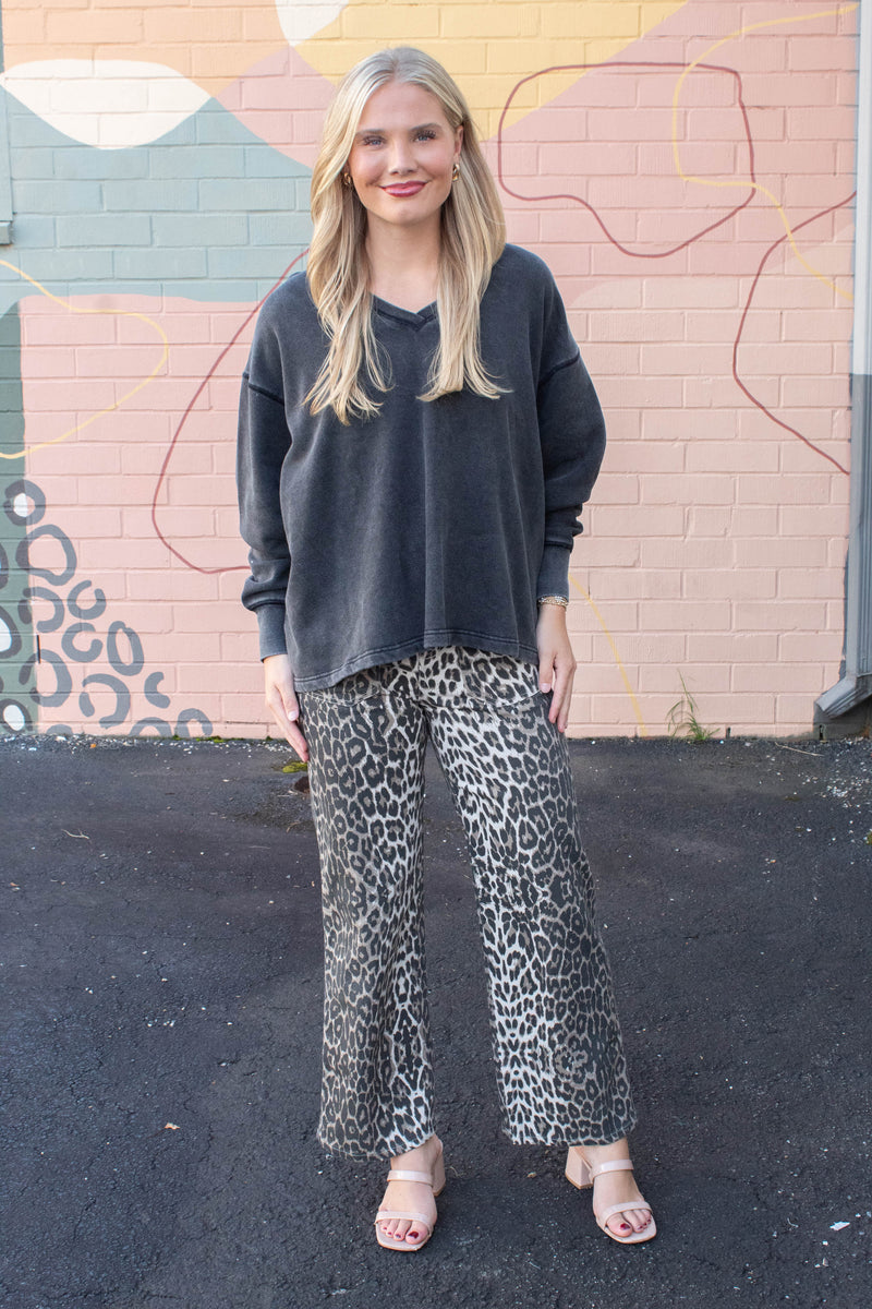 Melody Oversized V-Neck Sweatshirt, Black