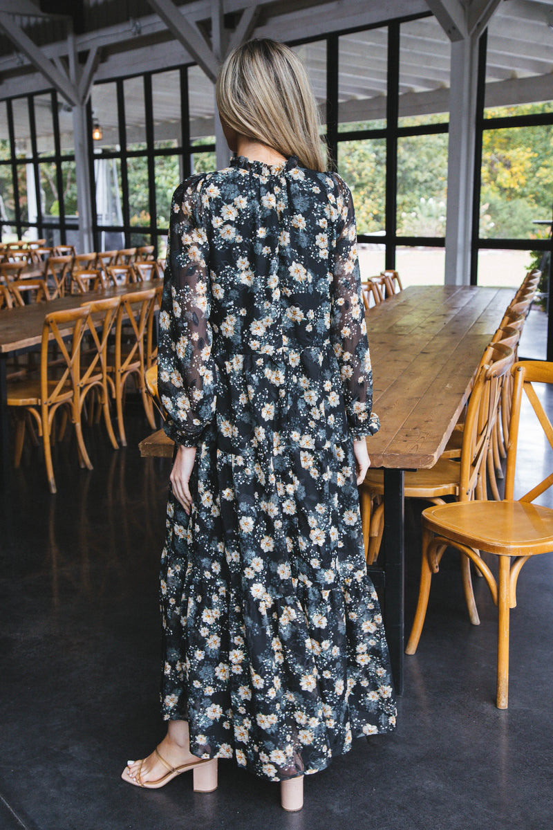 Sariah Floral Tiered Maxi Dress, Black Multi