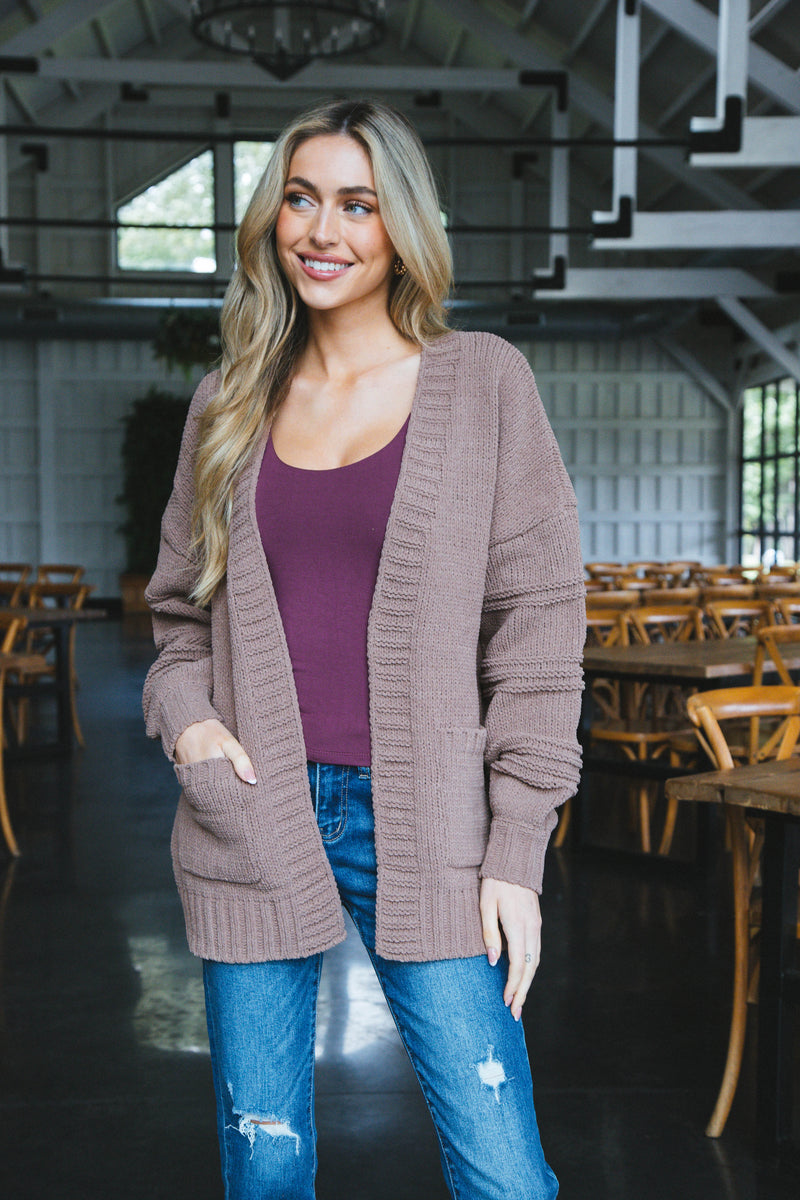 Oaklyn Chunky Sweater Cardigan, Mocha