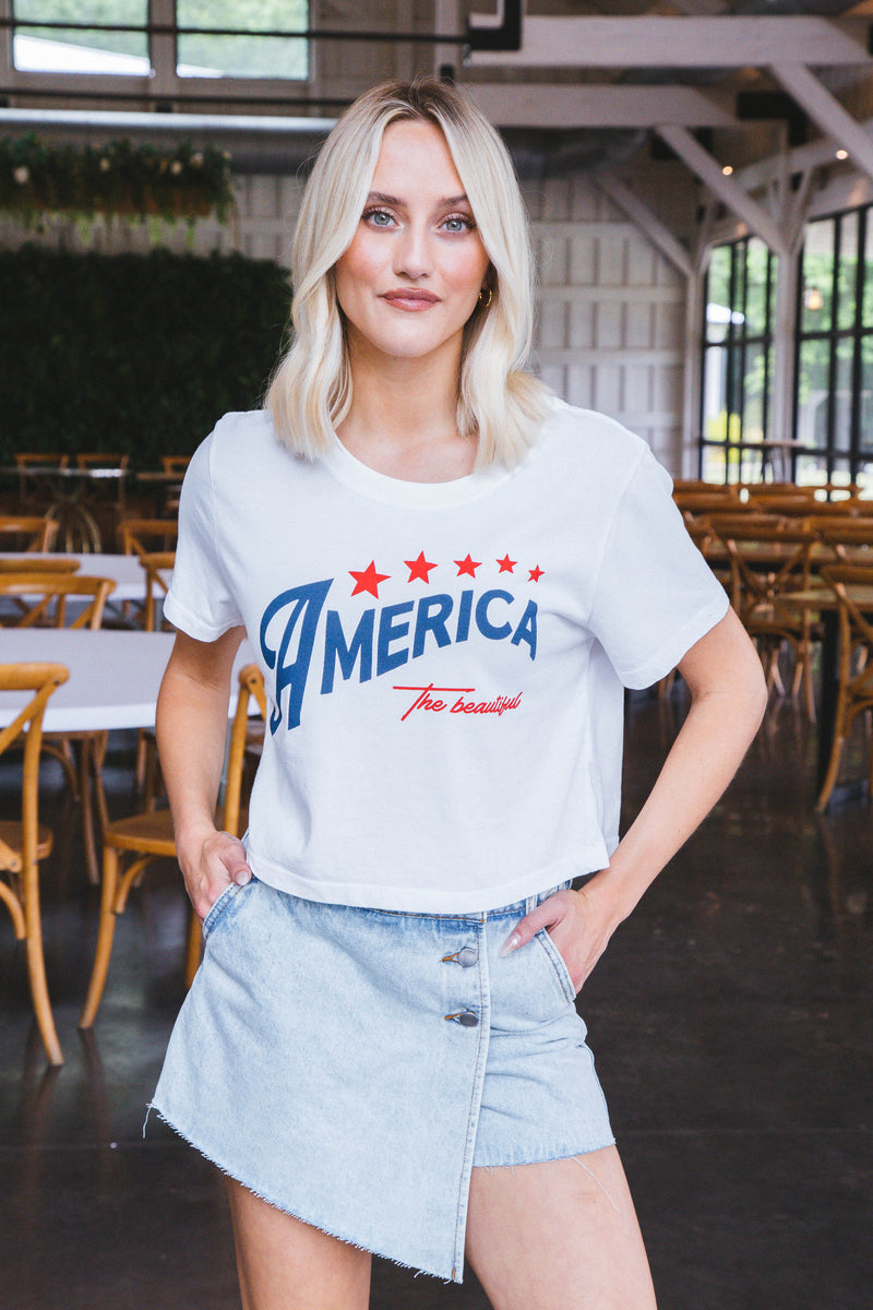 America The Beautiful Graphic Crop Top, White