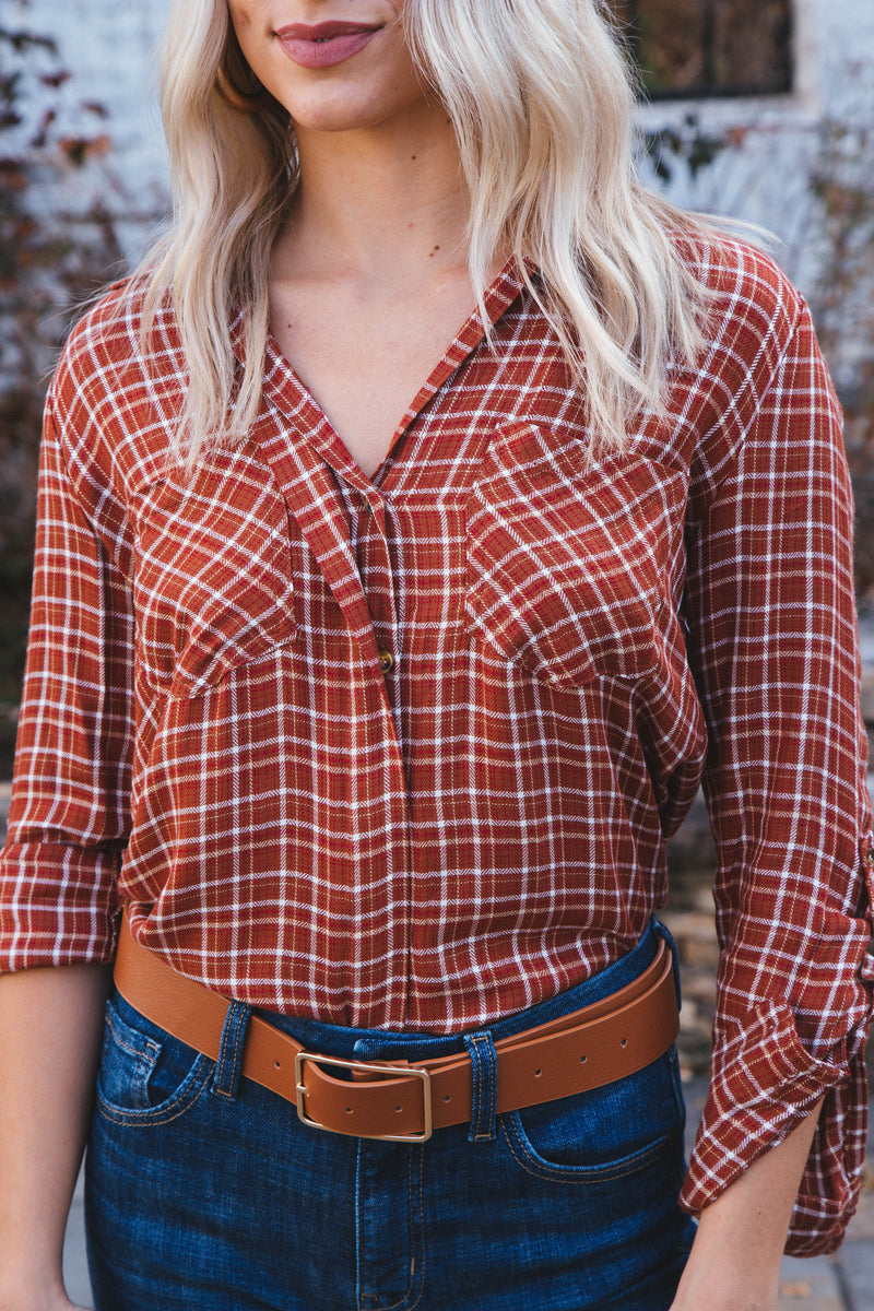 Riley Button Up Shirt, Maple Plaid | Velvet Heart