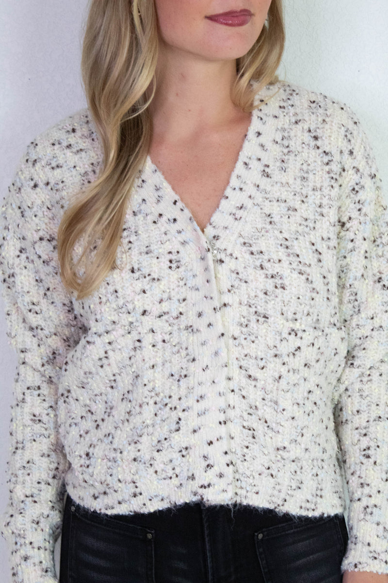 Nedi V-Neck Cardigan, Cream Fleck | RD Style