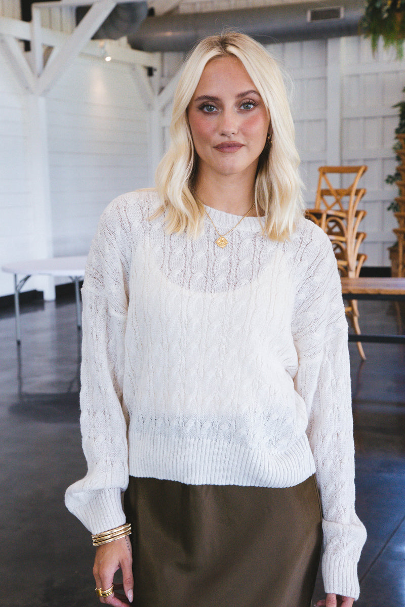 Enya Cable Knit Sweater, Ivory