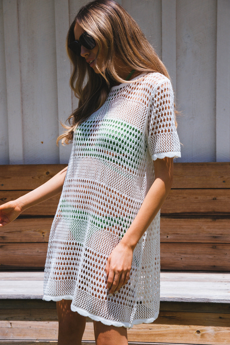Molly Open Knit Dress, White