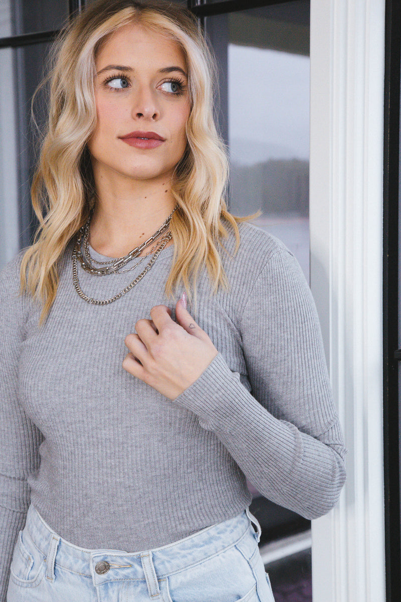 Rylee Ribbed Sweater, Grey