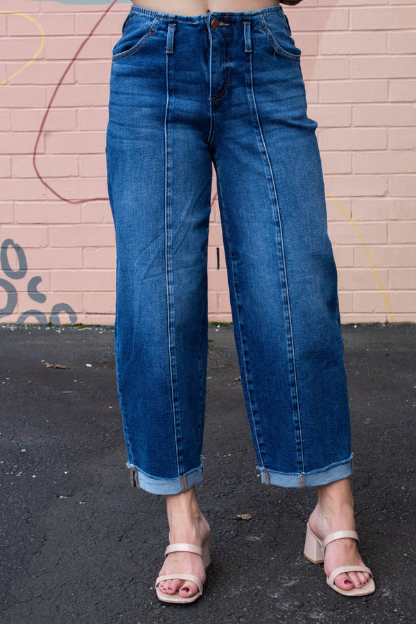 Maren High Rise Barrel Cuffed Jeans, Dark