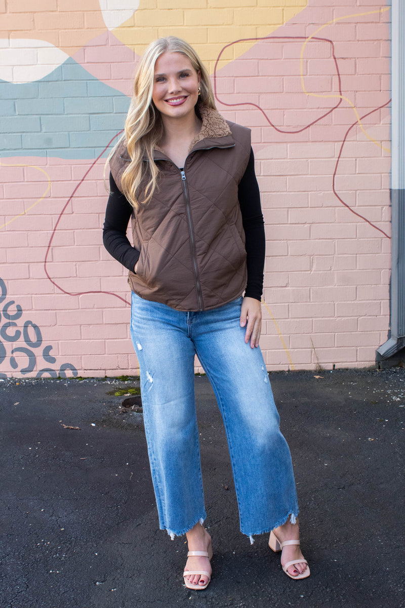 Raelynn Quilted Fleece Lined Vest, Dark Brown