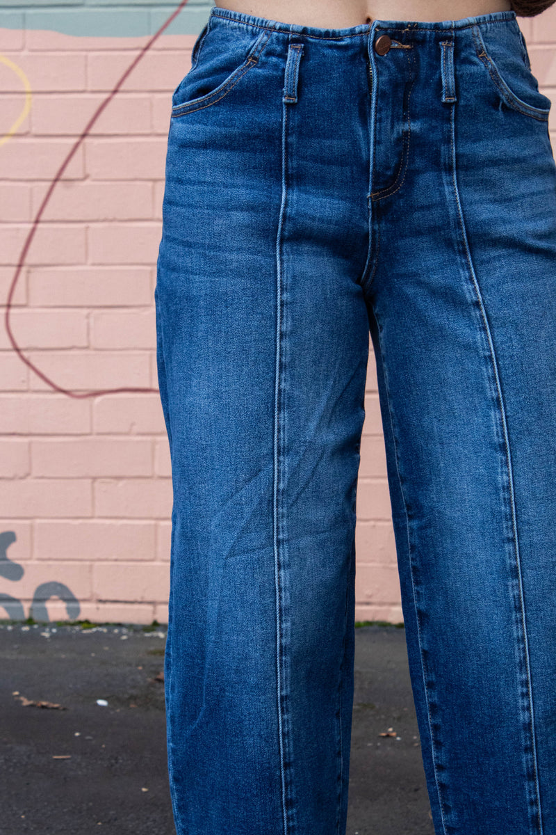 Maren High Rise Barrel Cuffed Jeans, Dark