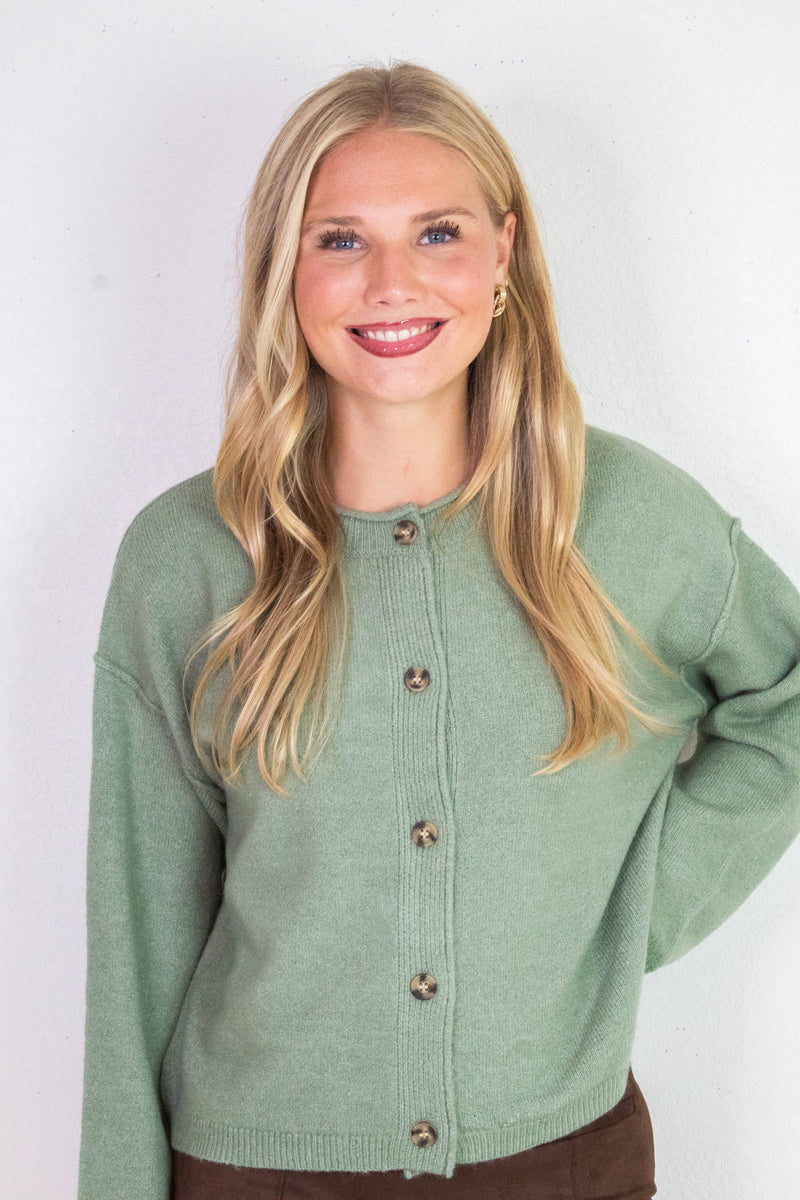 Melina Roll Neck Cardigan, Sage Green
