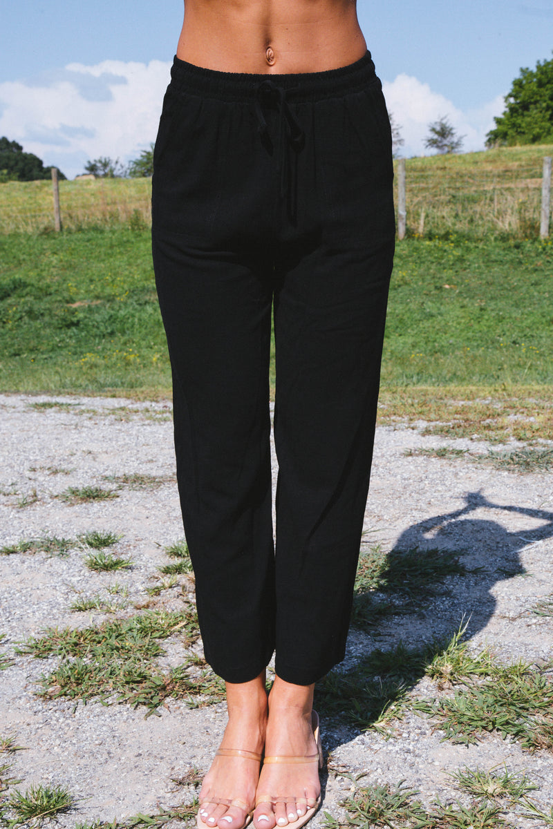 Laverne Wide Leg Linen Pants, Black