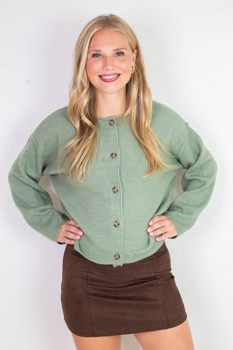 Melina Roll Neck Cardigan, Sage Green