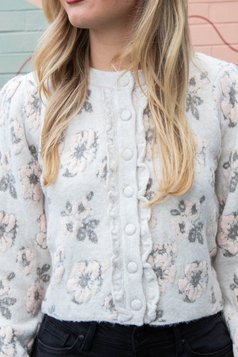 Leyla Floral Jacquard Cardigan Jacket, Light Taupe