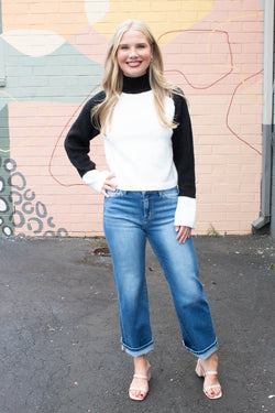 Downtown Mock Neck Sweater, Black/Chalk | Sanctuary
