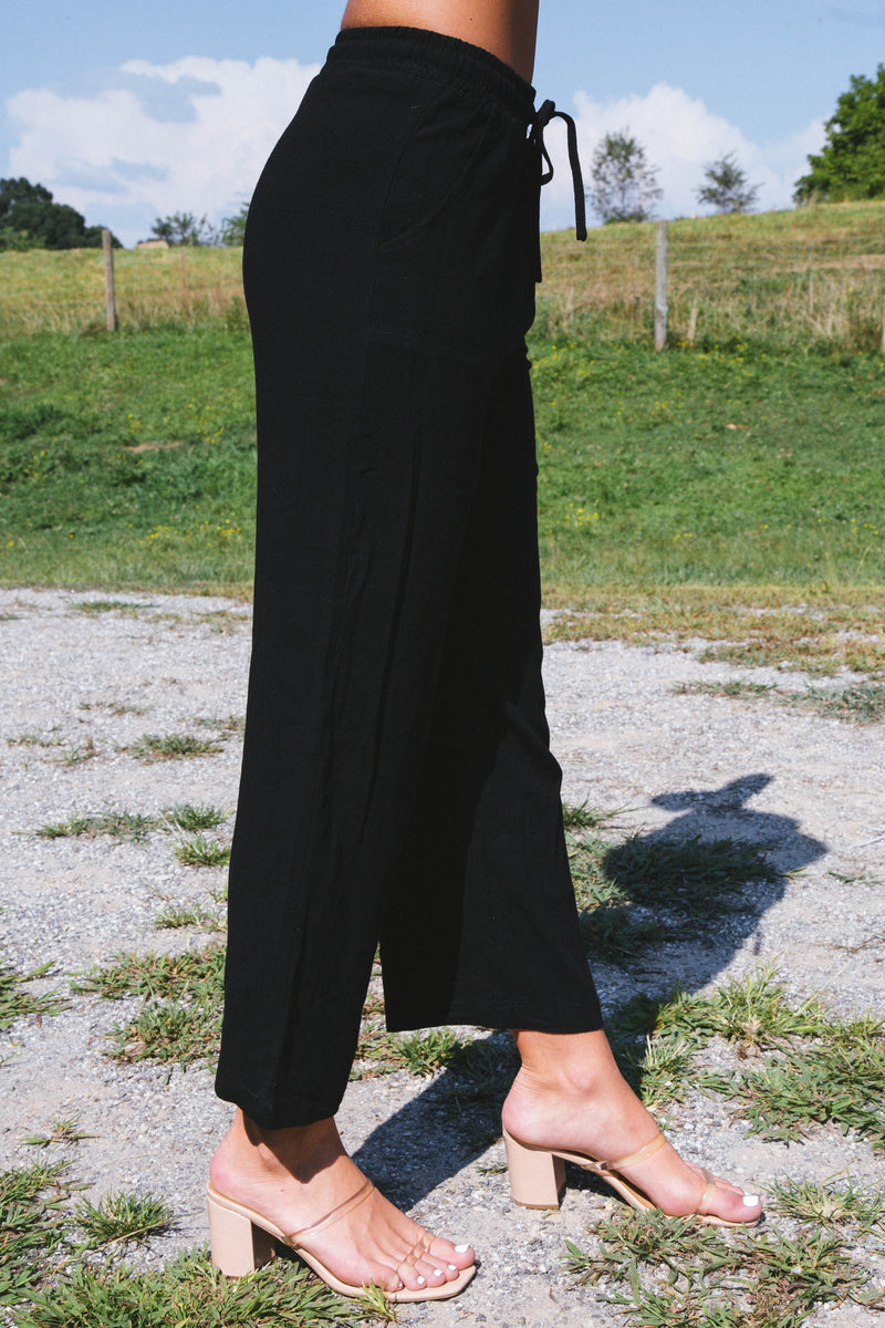 Laverne Wide Leg Linen Pants, Black
