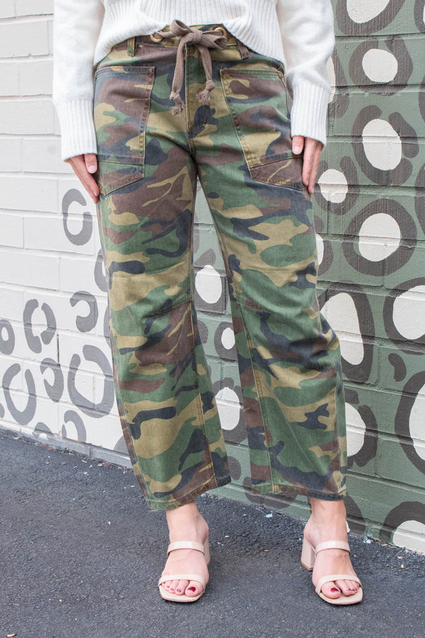 Alana Mid Rise Barrel Leg Pants, Camo