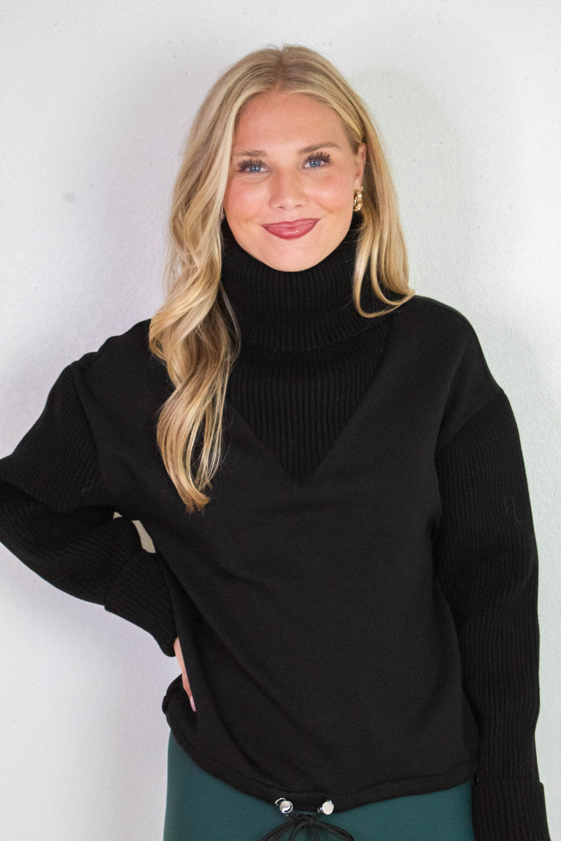 Jovie Soft Knit Ribbed Detail Sweater, Black | RD Style