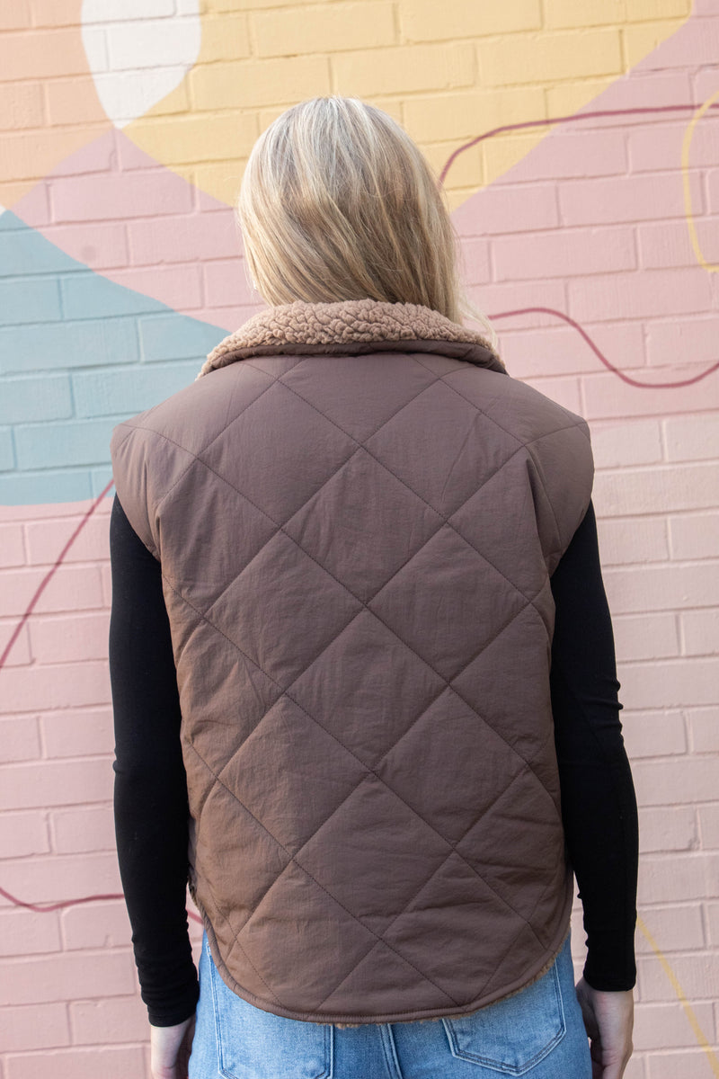 Raelynn Quilted Fleece Lined Vest, Dark Brown